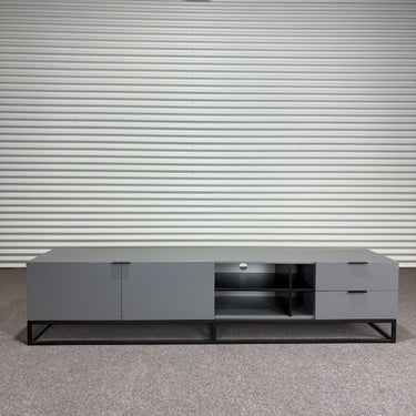 Front view of the Zen Entertainment Unit in graphite grey with drawers and doors closed