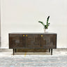 Wooden sideboard with geometric design on a light background