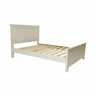 Wooden bed frame with slats on a white background