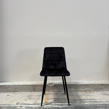 Chicago Dining Chair in black velvet upholstery, straight front view on neutral background
