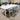 Side view of Mantra 2600mm dining table and six matching Retreat Grey cushioned chairs