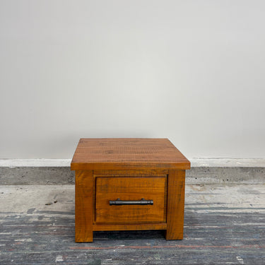 Wanaka Lamp Table in chestnut pine finish, rustic solid pine with drawer – Direct Furniture Outlet NZ