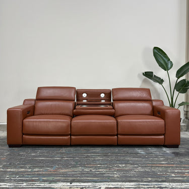 Zara 3.5 Seater Leather Dual Power Recliner Sofa with Console | Rich Tan