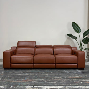 Zara 3.5 Seater Leather Dual Power Recliner Sofa with Console | Rich Tan