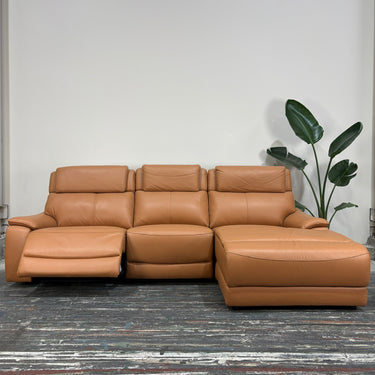 Vivienne 3-Seater Leather Power Recliner Sofa with Chaise | Tan