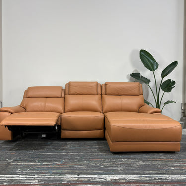 Vivienne 3-Seater Leather Power Recliner Sofa with Chaise | Tan