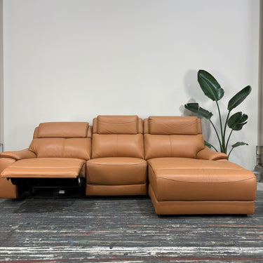 Vivienne 3-Seater Leather Power Recliner Sofa with Chaise | Tan