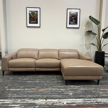 Memphis 3 Seater Leather Sofa with Chaise & Power Recliner  I  Taupe