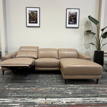 Memphis 3 Seater Leather Sofa with Chaise & Power Recliner  I  Taupe