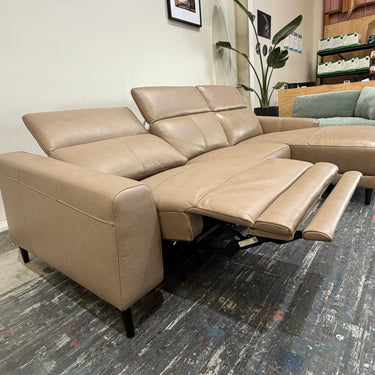 Memphis 3 Seater Leather Sofa with Chaise & Power Recliner  I  Taupe