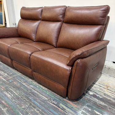 Amelia 3-Seater Leather Power Recliner Sofa with Console | Chestnut