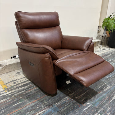 The Amelia Premium Leather Power Recliner Chair | Chestnut