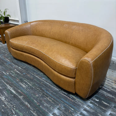 Kira 3-Seater Premium Leather Curved Sofa | Tan
