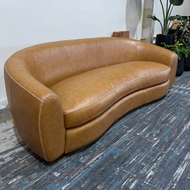 Kira 3-Seater Premium Leather Curved Sofa | Tan
