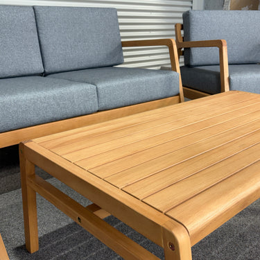 Clea Outdoor Lounge Set – 4 Piece | Natural Eucalyptus & Grey Cushions