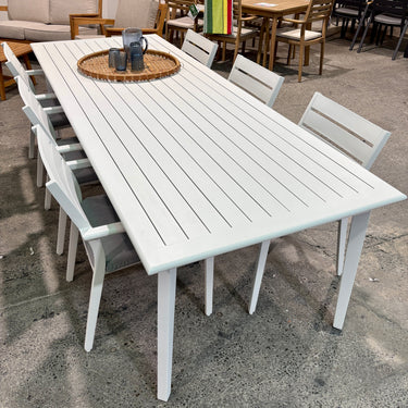 Mantra Dining Table & 6 Chair Set | Matte White / Retreat Grey