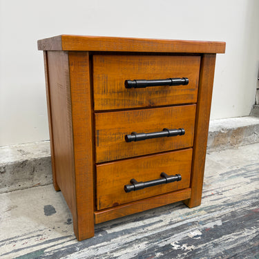 Wanaka 3 Drawer Bedside Cabinet I Chestnut Pine Finish