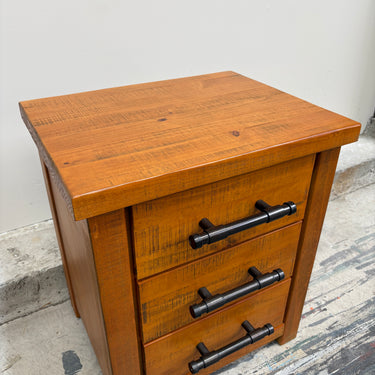 Wanaka 3 Drawer Bedside Cabinet I Chestnut Pine Finish