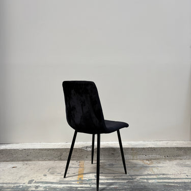 Rear view of Chicago Dining Chair showing smooth black velvet backrest
