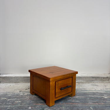 Angled view of Wanaka Lamp Table showing saw-cut texture and black handle – Direct Furniture Outlet NZ
